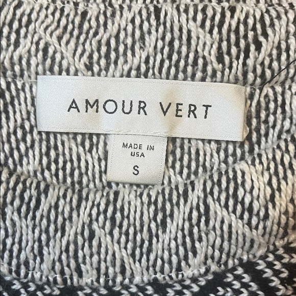 Amour Vert Herringbone Mini Sweater Dress Black Cream Small Like New 3/4 Sleeve - Picture 6 of 11